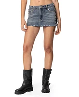 Edikted Womens Casey Lace Up Denim Mini Skirt