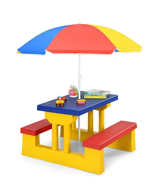 Kids Picnic Table Set W/Removable Umbrella Indoor Outdoor Garden Patio