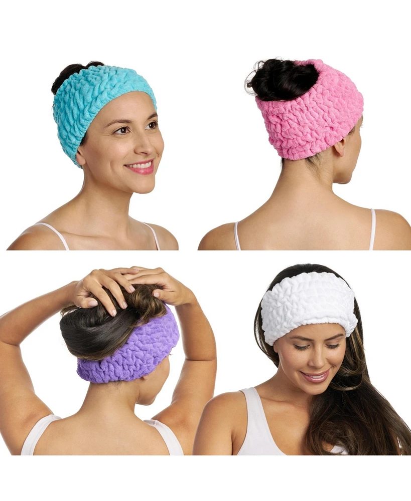 Turbie Twist Spa Headband 4 Pack - Extra Wide 5" for Curly Thick Hair - Microfiber Turbie Band