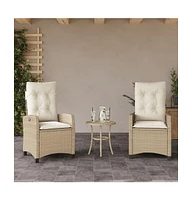 Reclining Patio Chairs 2 pcs with Cushions Beige Poly Rattan