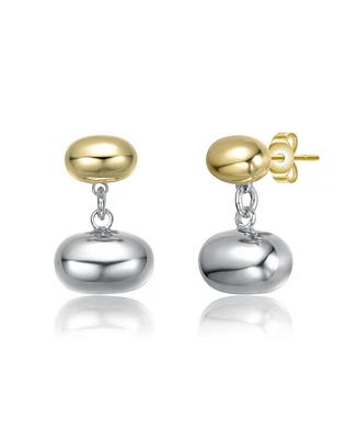 Two-Tone White Gold Plated & 14K Gold Plated Double Bead & Chain Dangle Earrings