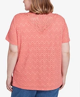 Alfred Dunner Plus Classic Textured Chevron Lace Back Tee