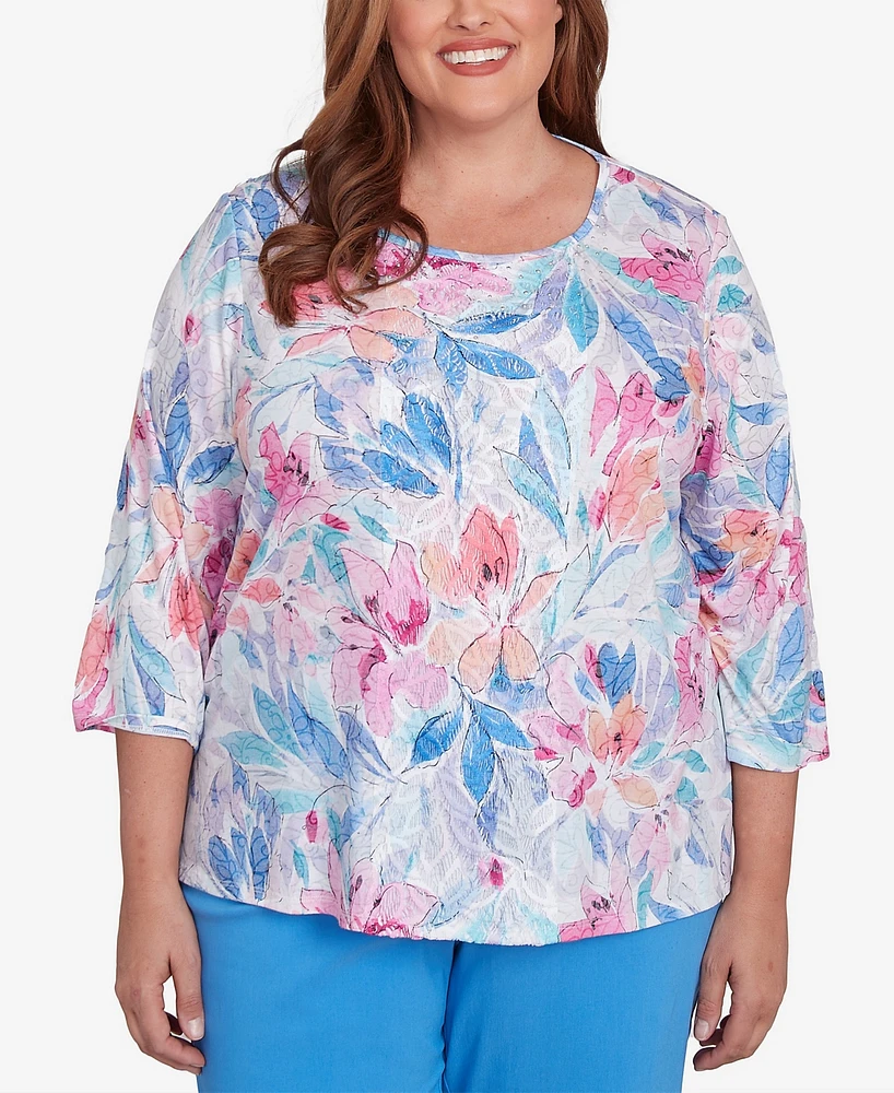 Alfred Dunner Plus Classic Floral Spray Crew Neck Top