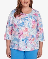 Alfred Dunner Plus Classic Floral Spray Crew Neck Top