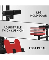 Er Kang Lat Tower, Lat Pull Down and Lat Row Cable Machine with Flip-Up Footplate, High and Low Pulley Station with Ab Crunch Harness, Home Gym Back E