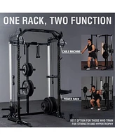 Er Kang Power Cage, 2000LB Squat Rack, Dual Pulley Cable Crossover System, Multi-function Free Weight Home Gym Workout Machine with Attachments