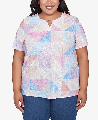 Alfred Dunner Plus Geometric Patchwork Crew Neck Top