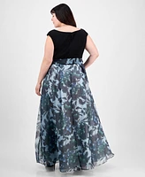 Sl Fashions Plus Tie-Front Printed Organza Ballgown