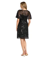 R & M Richards Women's Sequinned Flutter-Sleeve Cocktail Dress