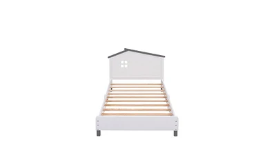 Slickblue Wooden Platform Bed with House-shaped Headboard – Ideal for Playful Kids and Teens Bedrooms