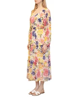 Juniors' Floral-Print Tiered Midi Dress