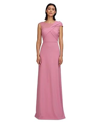 Js Collections Women's Jordyn Twisted-Bodice Illusion-Neck Gown
