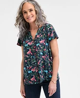 Style & Co Petite Button-Front Flutter-Sleeve Top, Exclusively at Macy's