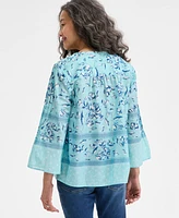 Style & Co Women's Cotton Printed 3/4-Sleeve Blouse, Exclusively at Macy's