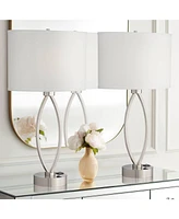 360 Lighting Nickel Oval Eye 28" Power Outlet Table Lamps Set of 2