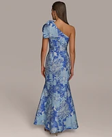 Donna Karan New York Women's Jacquard Bow-Trim One-Shoulder Gown
