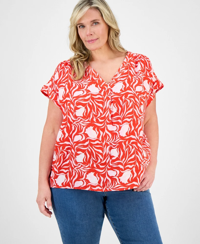 Style & Co Plus Printed V-Neck Top, Exclusively at Macy's
