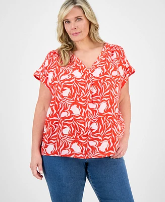 Style & Co Plus Printed V-Neck Top, Exclusively at Macy's