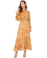 Vince Camuto Women's Smocked-Waist Long-Sleeve Tiered Maxi Dress