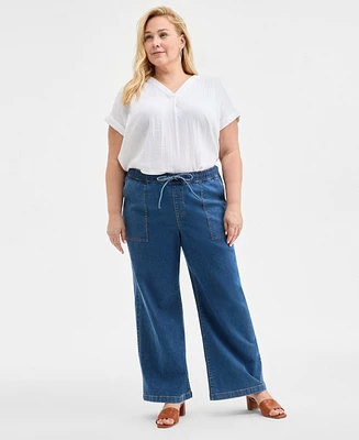 Style & Co Plus High-Rise Wide-Leg Jeans, Exclusively at Macy's