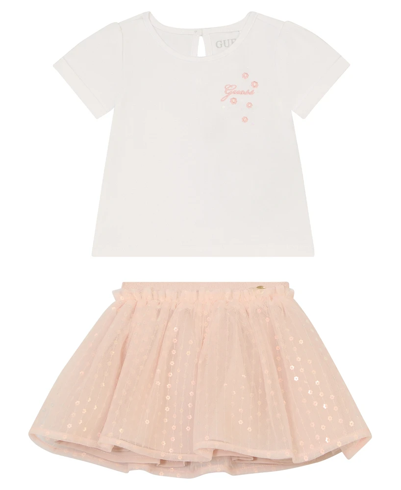 Guess Baby Girl 2-Piece Short Sleeve T-Shirt and Mesh Sequin Skirt