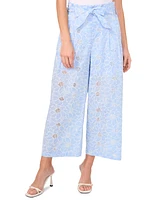 CeCe Women's Floral-Embroidered Tie-Waist Wide-Leg Pants