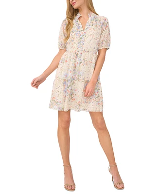 CeCe Women's Printed V-Neck Babydoll Dress