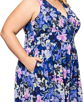 Betsy & Adam Plus Floral-Print Sleeveless Jumpsuit