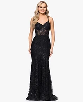 Blondie Nites Juniors' Sequined Corset-Bodice Gown