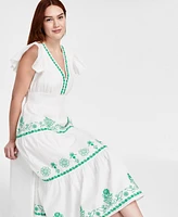 Adrianna by Papell Women's Cotton Embroidered Midi Dress