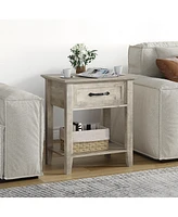 gaomon Stylish Nightstand, Bedside Table, Side Table, End Table with Drawer and Open Shelves for Living Room and Bedroom, Gray