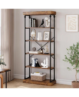 gaomon 6 Tier Bookshelf Industrial Bookcase Wood Tall Standing Bookshelves Wood Vintage Display Rack Rustic Bookshelf