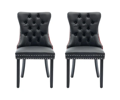 Slickblue Velvet & Pu Tufted Dining Chairs – Nailhead Trim and Sturdy Wooden Legs (Set of 2)