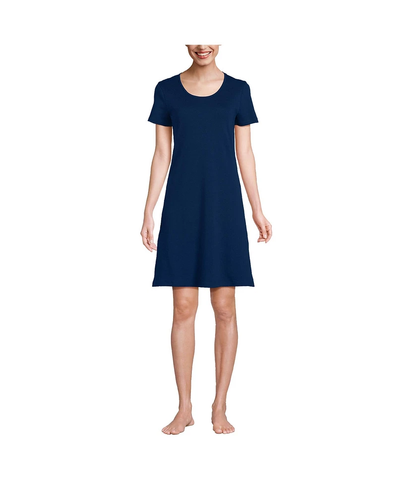 Lands' End Women's Petite Cotton Short Sleeve Knee Length Nightgown