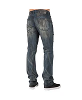 Level 7 Men's Dark Tint Destroyed & Mended Slim Straight Premium Jeans