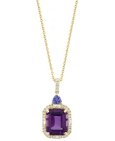 Effy Amethyst (4 ct. t.w.), Tanzanite (1/2 ct. t.w.), & Diamond (1/3 ct. t.w.) in 14k Gold, 17" + 1" extender