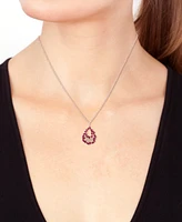 Effy Ruby (2-1/2 ct. t.w.) & Diamond (1/4 ct. t.w.) Marquise & Pave Cluster Teardrop Pendant Necklace, 17" + 1" extender