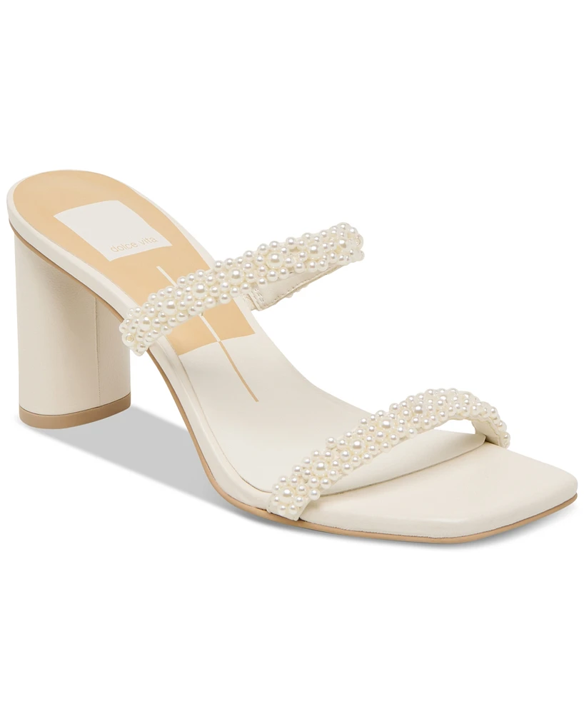 Dolce Vita Women's Nolah Pearl Beaded Double-Band Block-Heel Dress Sandals