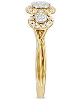 Diamond 3-Stone Halo Engagement Ring (1/4 ct. t.w.) in 14k Gold