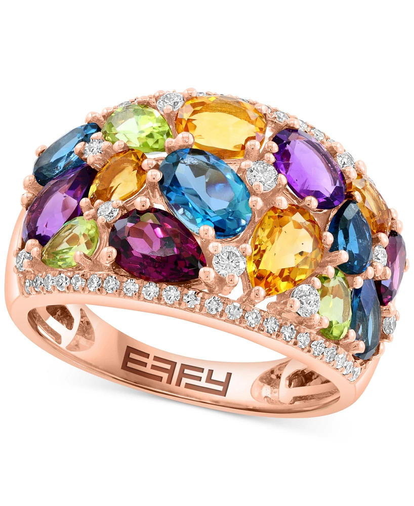 Effy Multi-Gemstone (4-1/5 ct. t.w.) & Diamond (1/3 ct. t.w.) Mixed Cut Cluster Statement Ring in 14k Rose Gold