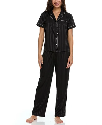 Flora by Nikrooz Women's Angela Jacq Stripe Notch Pajama Set