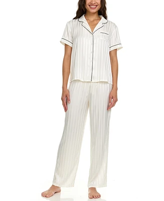 Flora by Flora Nikrooz Women's Angela Jacq Stripe Notch Pajama Set