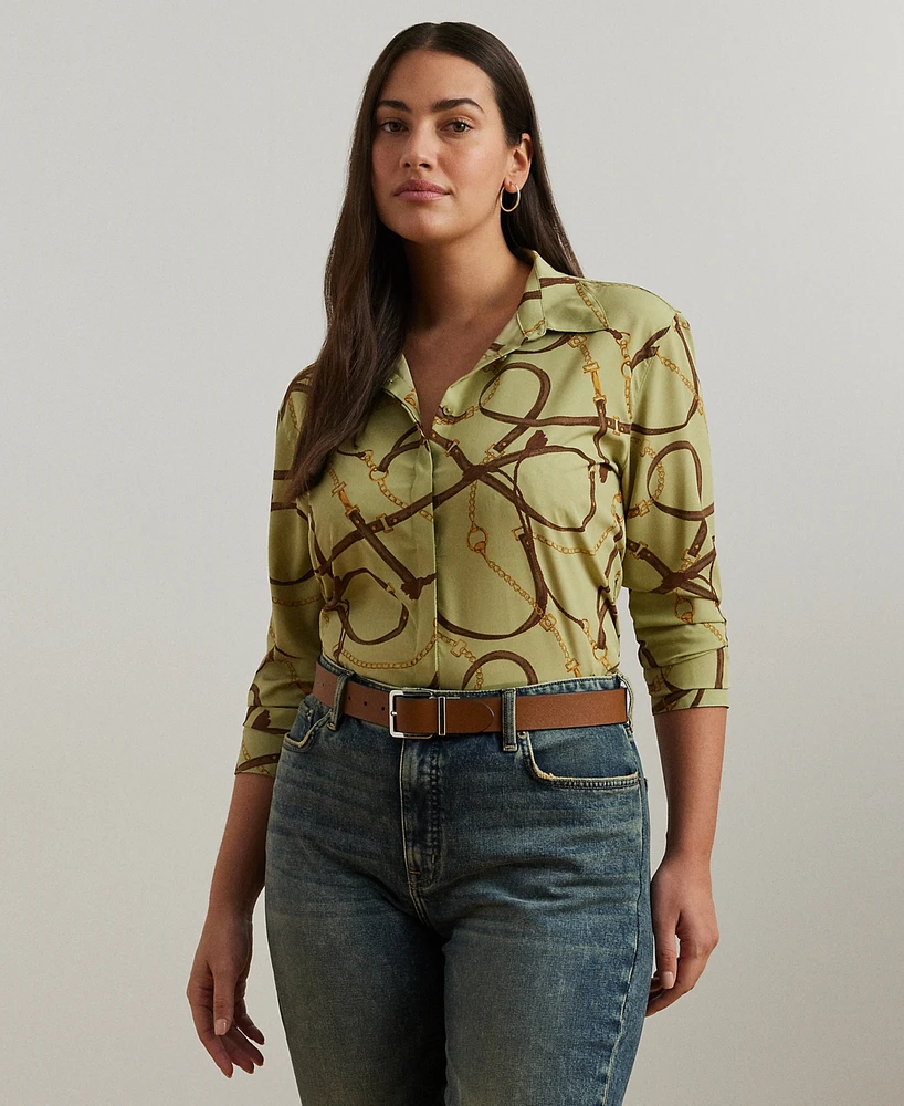 Lauren Ralph Plus Classic-Fit Belting-Print Crepe Shirt