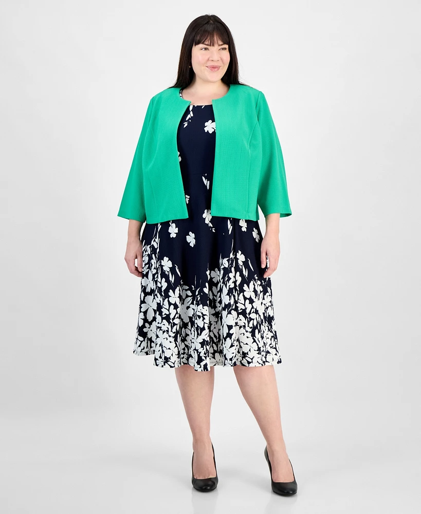 Sandra Darren Plus Floral-Print Textured 2-Pc. Jacket Dress