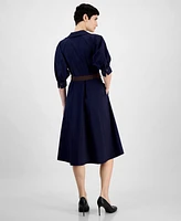 Sandra Darren Petite Belted Button-Down 3/4-Sleeve Shirtdress