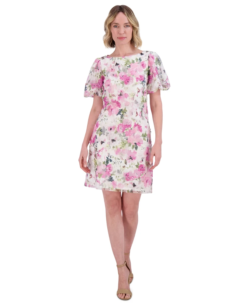 Jessica Howard Petite Floral-Print Bubble-Sleeve Dress