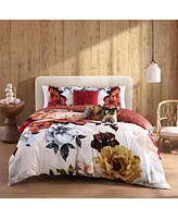 Bebejan Carnelian Flora Bedding 200 Thread Count 100% Cotton Sateen 5 Piece Queen Size Reversible Comforter Set