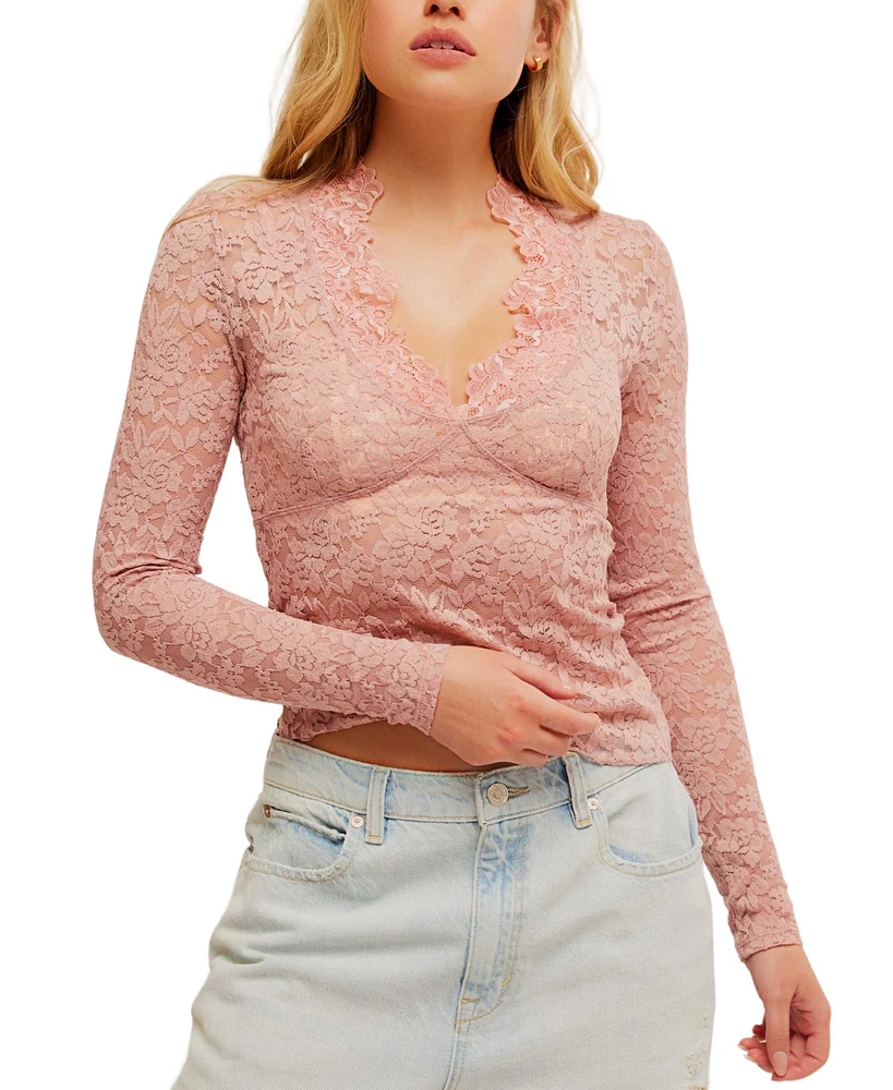 Free People Women's All Day Lace Long Sleeve Top