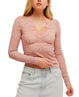 Free People Women's All Day Lace Long Sleeve Top