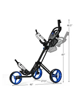 Folding 3 Wheels Golf Push Cart with Brake Scoreboard Adjustable Handle